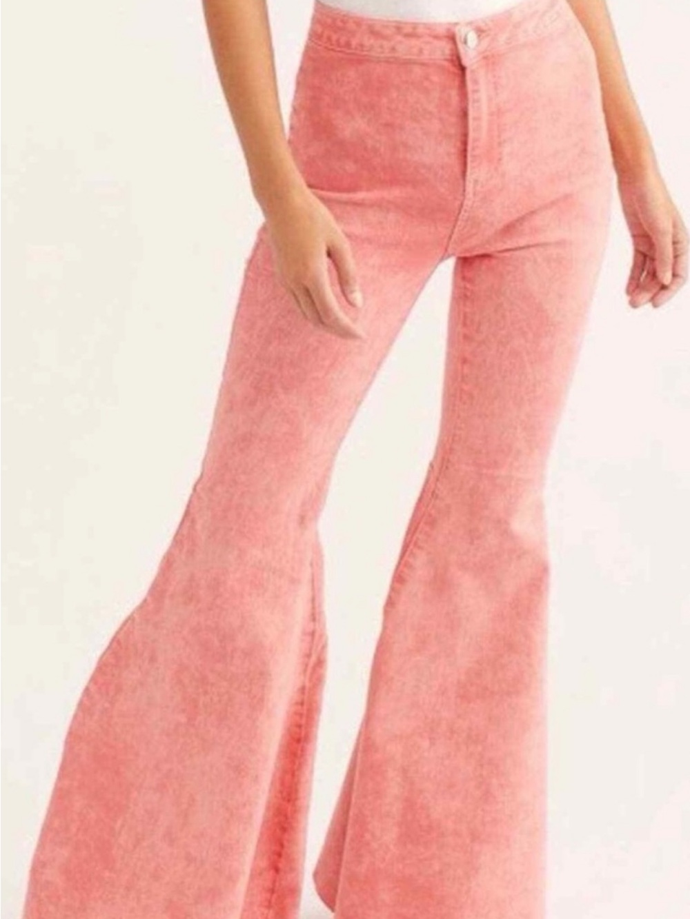 Free People/We the Free Pink Acid Washed High-Rise Flare Jeans Bell Bottoms